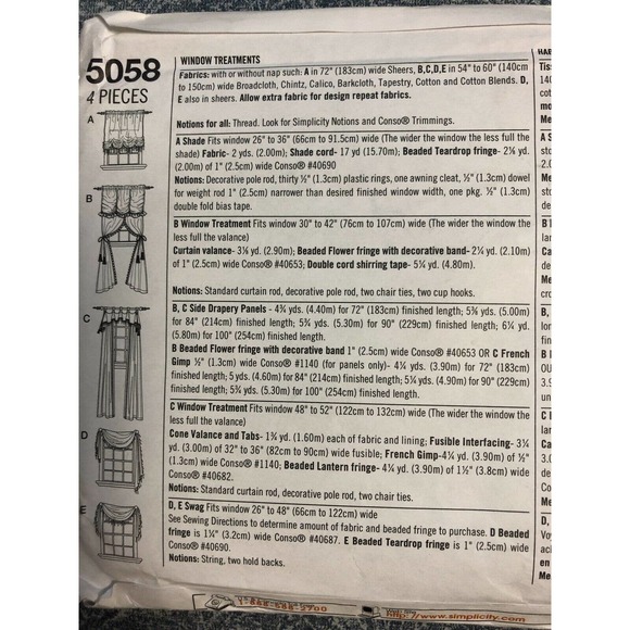 Simplicity Curtain Drapes Can Tops Panels Swag Sewing Pattern UNCUT Draped Swags - Picture 7 of 8